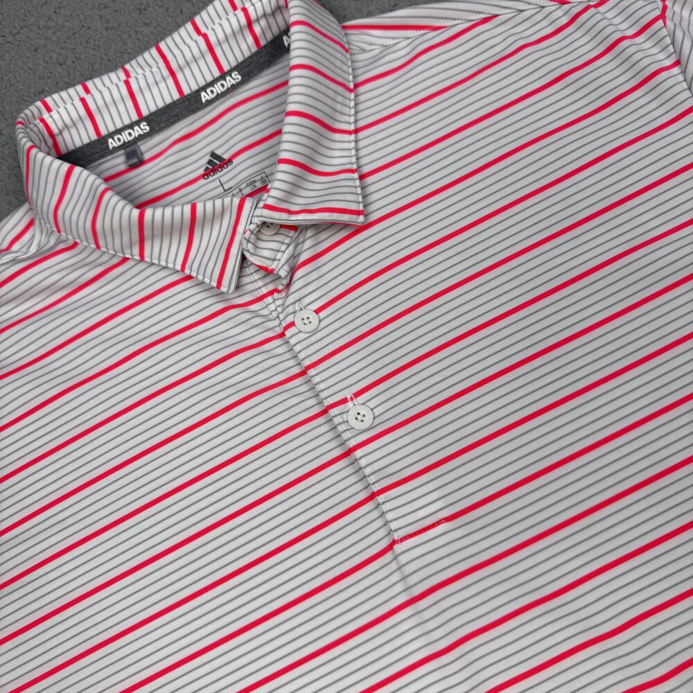 Adidas Polo Shirt Mens Large Gray Orange Striped Golf Performance Bridgewater GC
